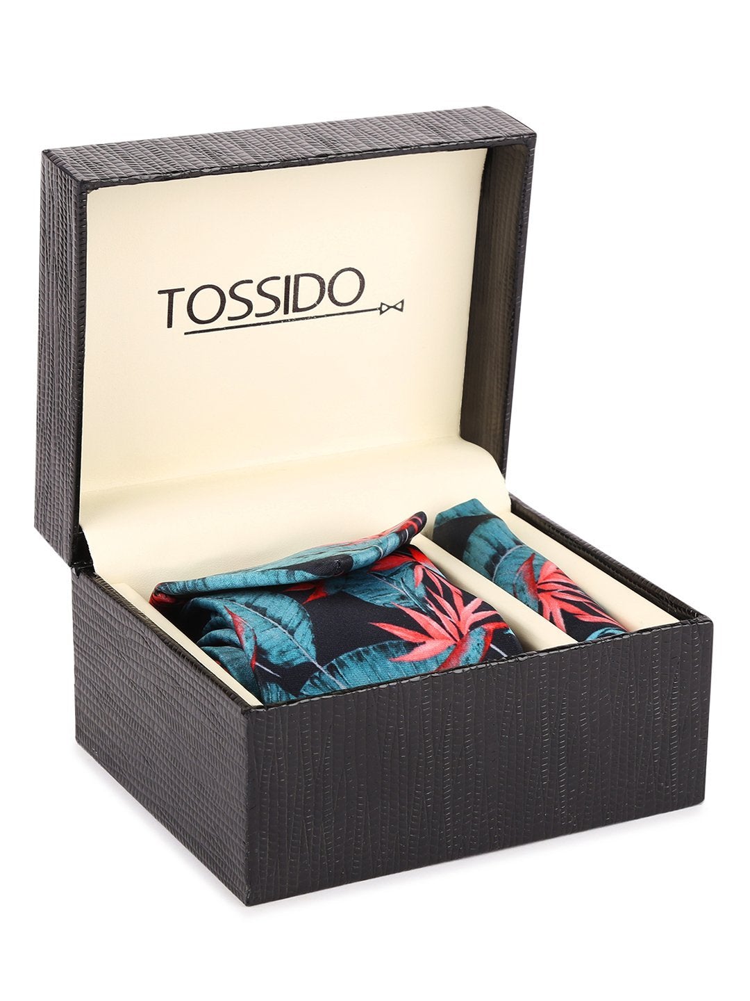 Black Base Printed Necktie & Pocket Square Set - TOSSIDO