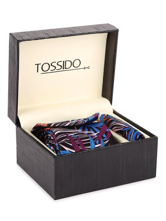 Black Base Printed Necktie & Pocket Square Set - TOSSIDO