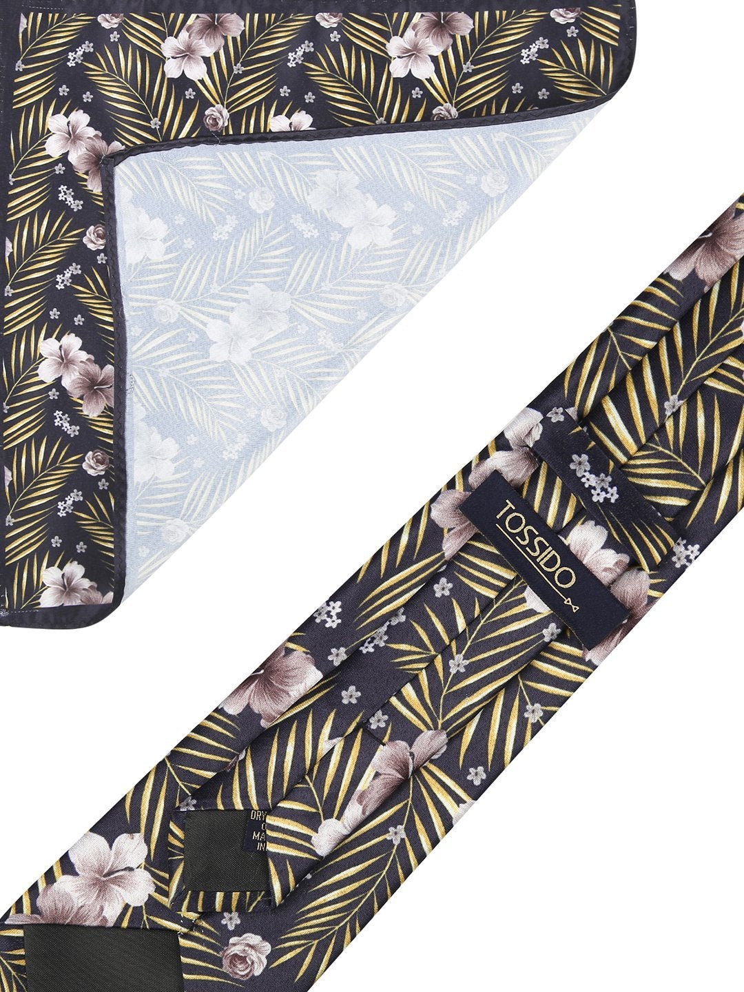 Black Base Printed Necktie & Pocket Square Set - TOSSIDO