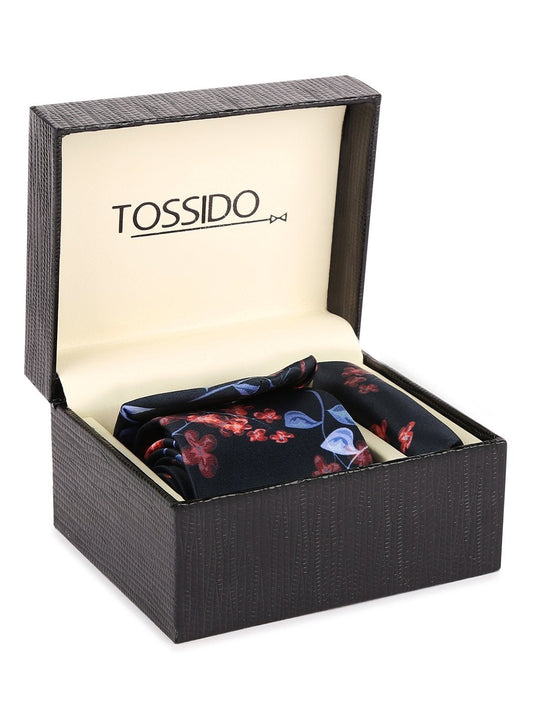 Blue Base Printed Necktie & Pocket Square Set - TOSSIDO