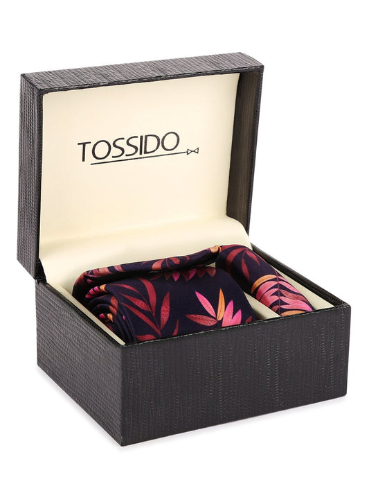 Purple Base Printed Necktie & Pocket Square Set - TOSSIDO